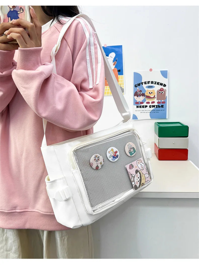 College Style Crossbody Bag with Large Capacity for Class Book Carrying Mailman Bag for Girls Casual Shoulder Crossbody Bag