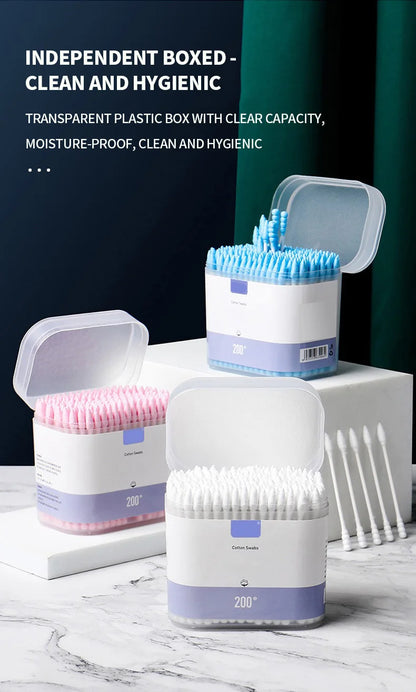 200PCS/box - high-quality double ended cotton swabs - suitable for personal cleaning, gentle makeup removal, makeup swabs, etc