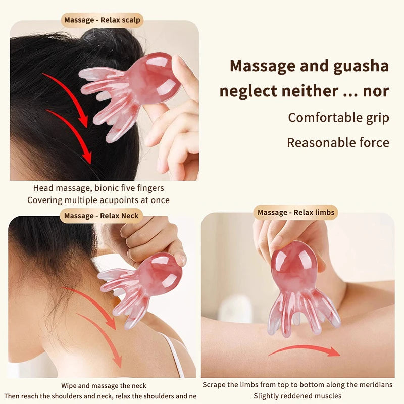 Resin Octopus Massage Comb Head Meridian Scraping Scalp Massage Brush Acupuncture Gua Sha Massage Comb Fatigue Relief Massage'