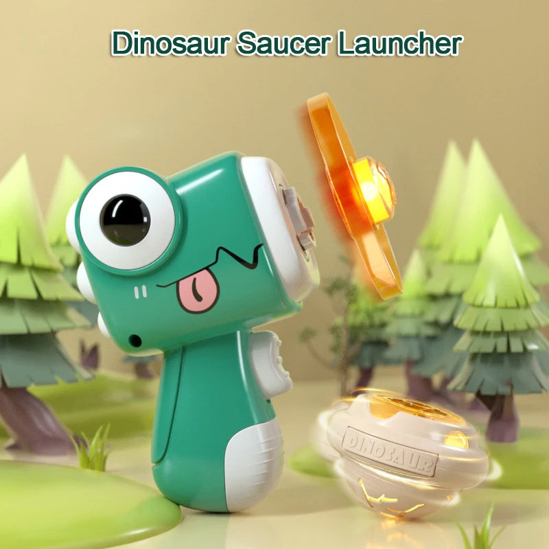 Children Saucer Launcher Pistol Outdoor Spinning Top Dinosaur Gun Toys Flying Disc Bamboo Dragonfly Ejection Luminous Gyroscope