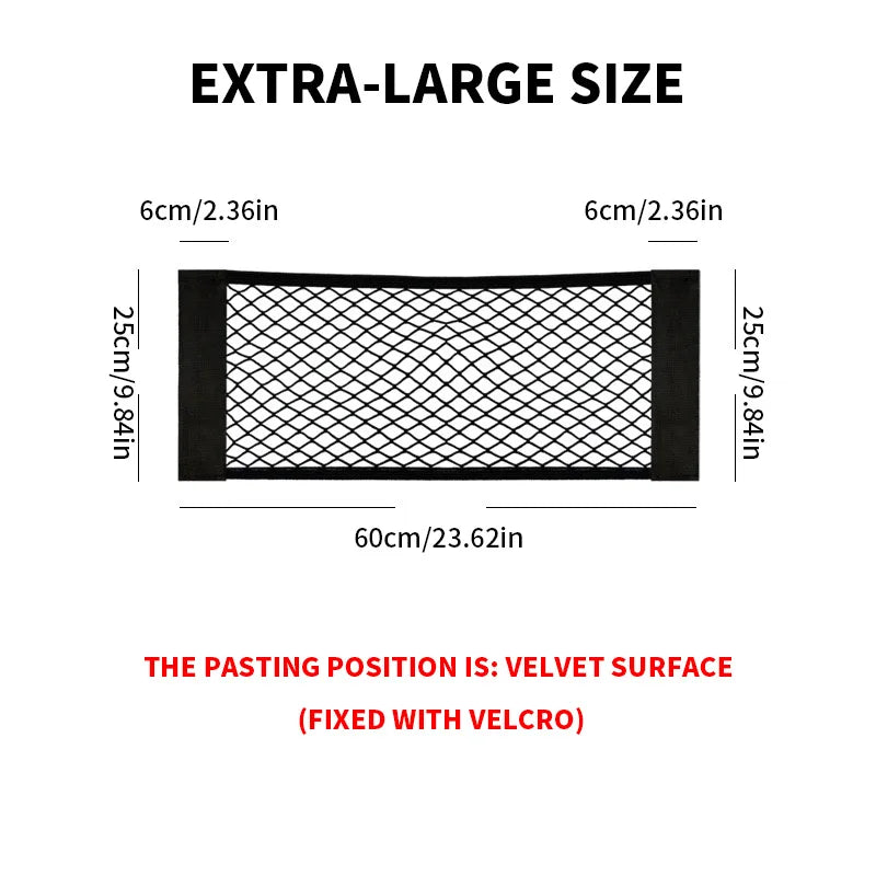 Car Storage Net Stretchable Mesh Pocket Net Magic Elastic Sticker Universal Rear Mesh Trunk Seat Bag Pocket Cage Auto Organizer