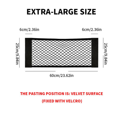 Car Storage Net Stretchable Mesh Pocket Net Magic Elastic Sticker Universal Rear Mesh Trunk Seat Bag Pocket Cage Auto Organizer