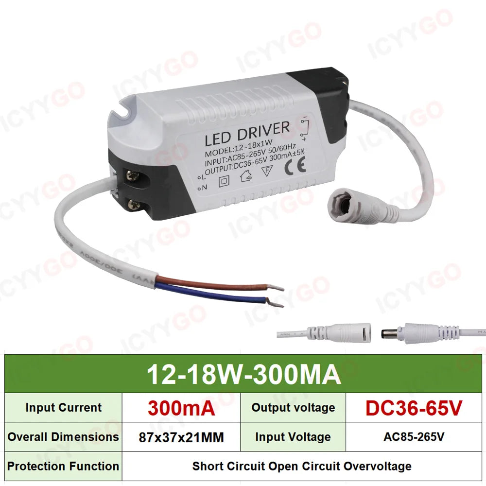 LED 3-4W 4-7W 8-12W 18-25W 25W-36W 40W 50W 300MA 600MA 900MA 1200MA 1500MA LED Constant Current Driver Transformer Power Supply