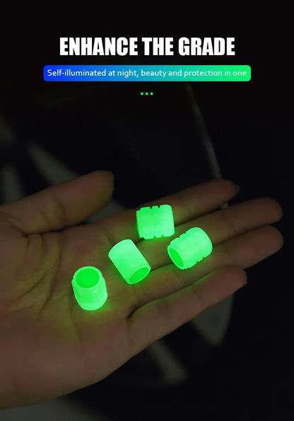 Luminous Car Tire Valve Cap Fluorescent Night Glowing Tire Decor Motorcycle Electric Bicycle Hub Valve Caps Car Accessories