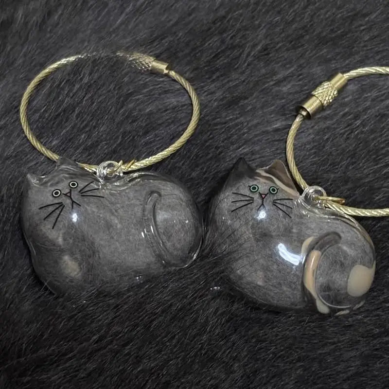 Transparent Cute Cat Keepsake Keychain Lovely Dog/Cat Shape Pet Hair Memorial Bottle With Key Ring for Pet Lovers DIY Souvenirs