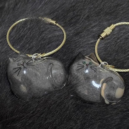 Transparent Cute Cat Keepsake Keychain Lovely Dog/Cat Shape Pet Hair Memorial Bottle With Key Ring for Pet Lovers DIY Souvenirs