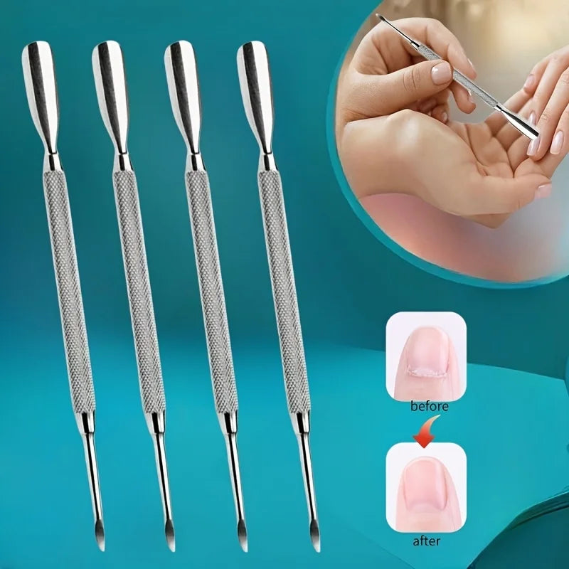 1/2/4pcs Stainless Steel Cuticle Pusher,Sharp Edge Spoon Shaped Dual Ended Cuticle Pusher Remover Cleaner,Manicure Pedicure Tool