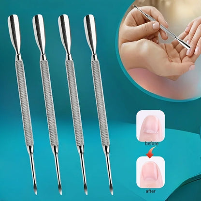 1/2/4pcs Stainless Steel Cuticle Pusher,Sharp Edge Spoon Shaped Dual Ended Cuticle Pusher Remover Cleaner,Manicure Pedicure Tool