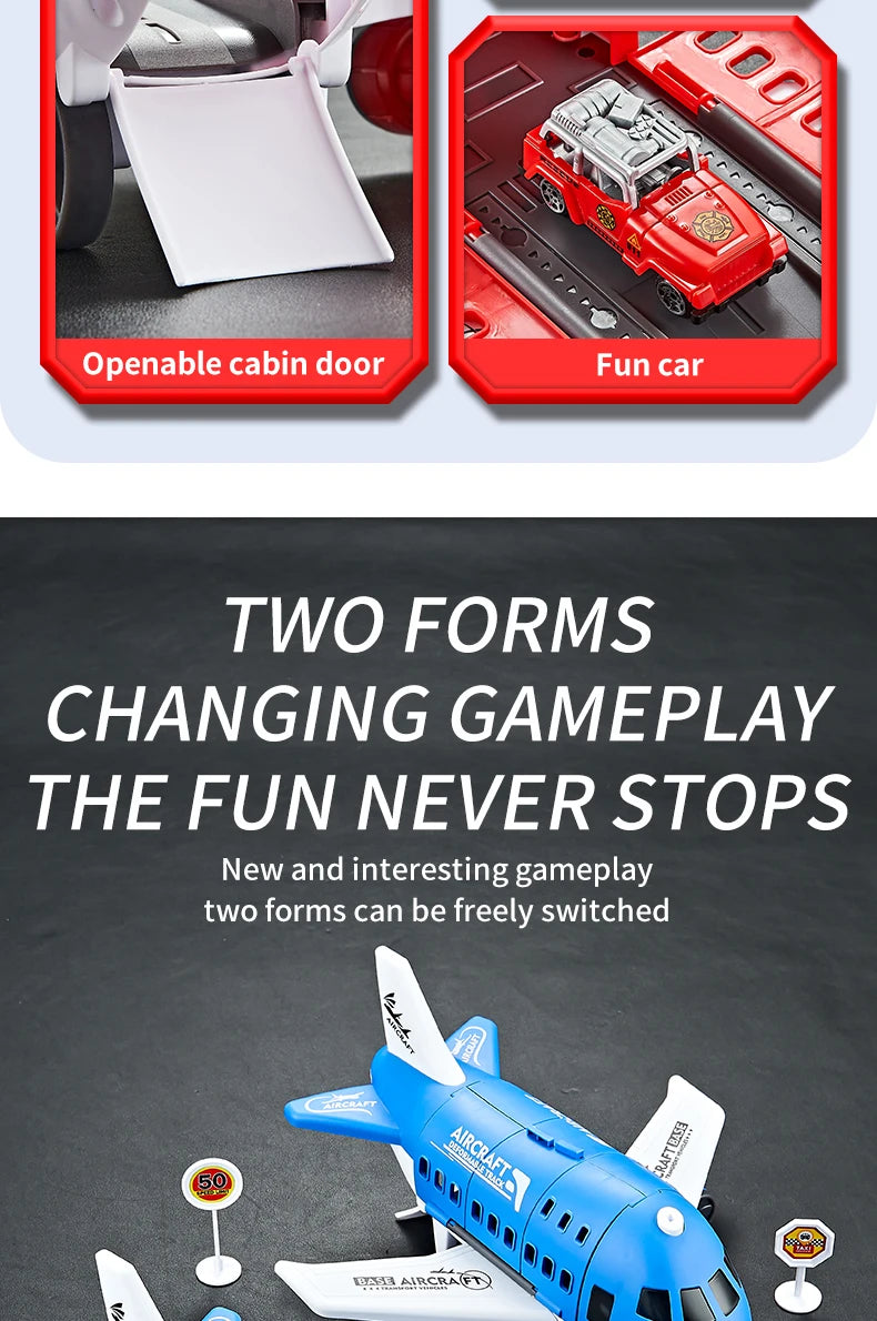 Children's Airplane Car Toy, Inertial Airplane Model, Equipped with 6 Road Signs Random 3 Cars 1 Helicopter, Christmas Gift