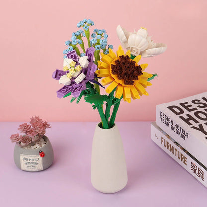 KNEW BUILT Flower Bouquet 3D Model Toy Mini Build Blocks for Girl Plant Potted Assemble Brick Decoration Holiday Girlfriend Gift