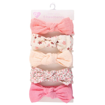 5Pcs/Set Solid Muslin Cotton Linen Baby Headband Elastic Rabbit Ear Hair Band Infant Girl Turban Headwraps Stretch Accessories