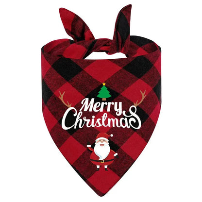 Christmas Dog Bandana with Santa & Snowman Design - 100% Polyester Non- Fabric, Adjustable Holiday Pet Headband for All Dog