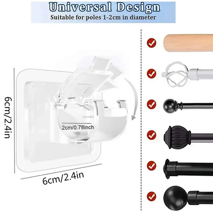 Self Adhesive Curtain Rod Holder, Adjustable Rod Bracket, Curtain Hook, No Drill and Nail Free Rod Hanger Wall Mount Hooks