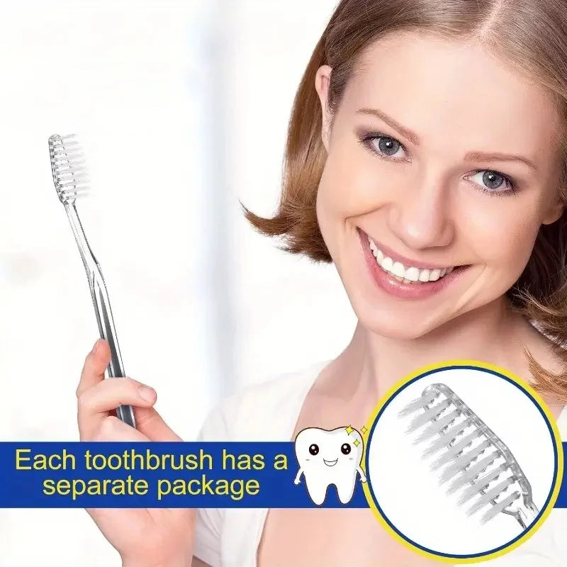30 Individually Packaged Disposable Travel Toothbrushes, Soft Hair Toiletries for Adults, Camping, Hotel Guests (Silver)