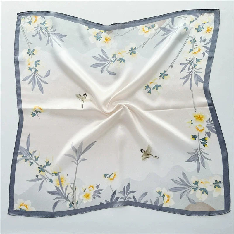 53cm Silk Printed Hijab Scarf for Women Silk Floral Print Small Scarf Fashionable and Versatile Scarf Neck Protector Hijab