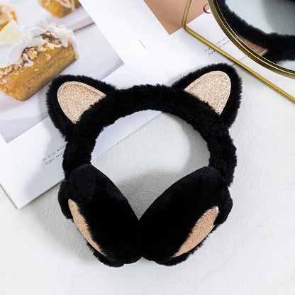 Plush Winter Warm Ear Earmuffs Glitter Cat Ear Warmers Heart Fur Hang Ear Cover for Women Girl Earflap Cold Protection Ear Muffs