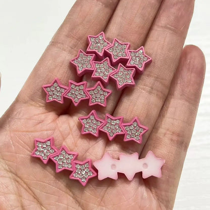 10Pcs Kawaii Hot Sweet Red Pink Large Glossy Lip Soild Color Lipstick Star Love Heart Resin Art Charms Decor Diy Junk Phone Case