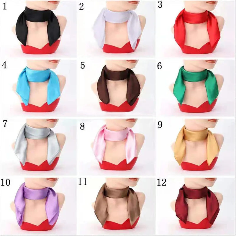 Women New Plain Satin Solid Color 60x60cm Square Scarf Girl Simulation Silk Performance Small Scarves Best Party Gift