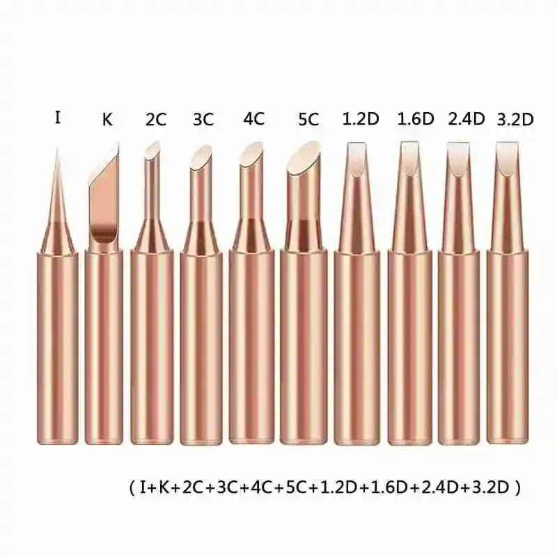 10Pcs Soldering Iron Tip Pure Copper 900M Soldering Iron Head Set Inside Hot Bare Copper Electric Soldering Iron Welding Tools