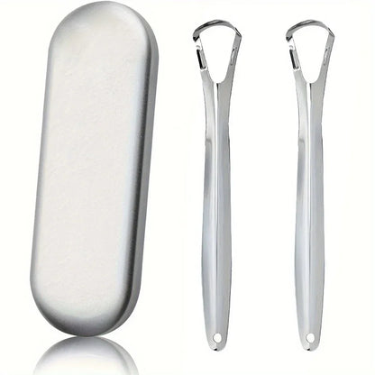 Stainless Steel Tongue Scrapers with Large Case, Tongue Scraper, Tongue Coating Scraper, Odorless,Exquisite gift box packaging
