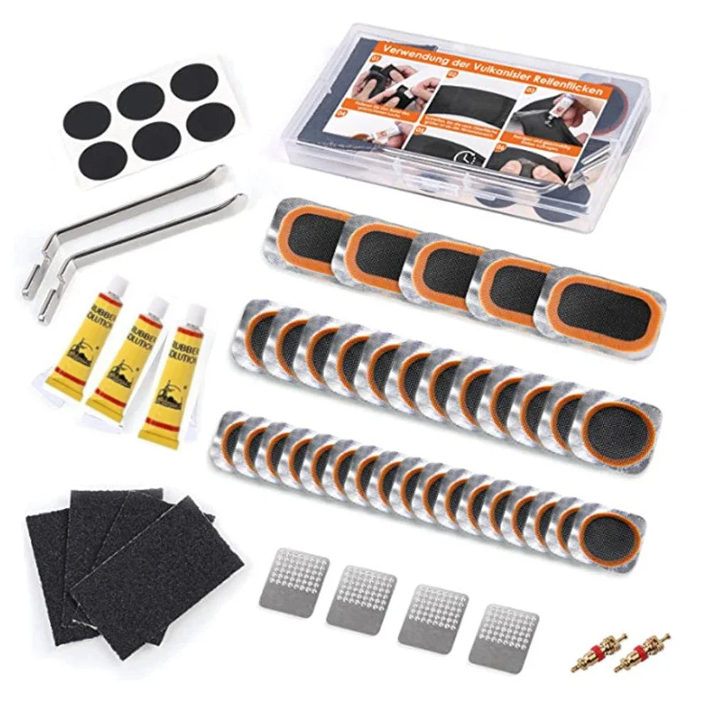 Bike Tire Repair Kit with Vulcanizing Glue Patches Bicycle Tube Puncture Set for Mountain Road Cycling Bike Accessories