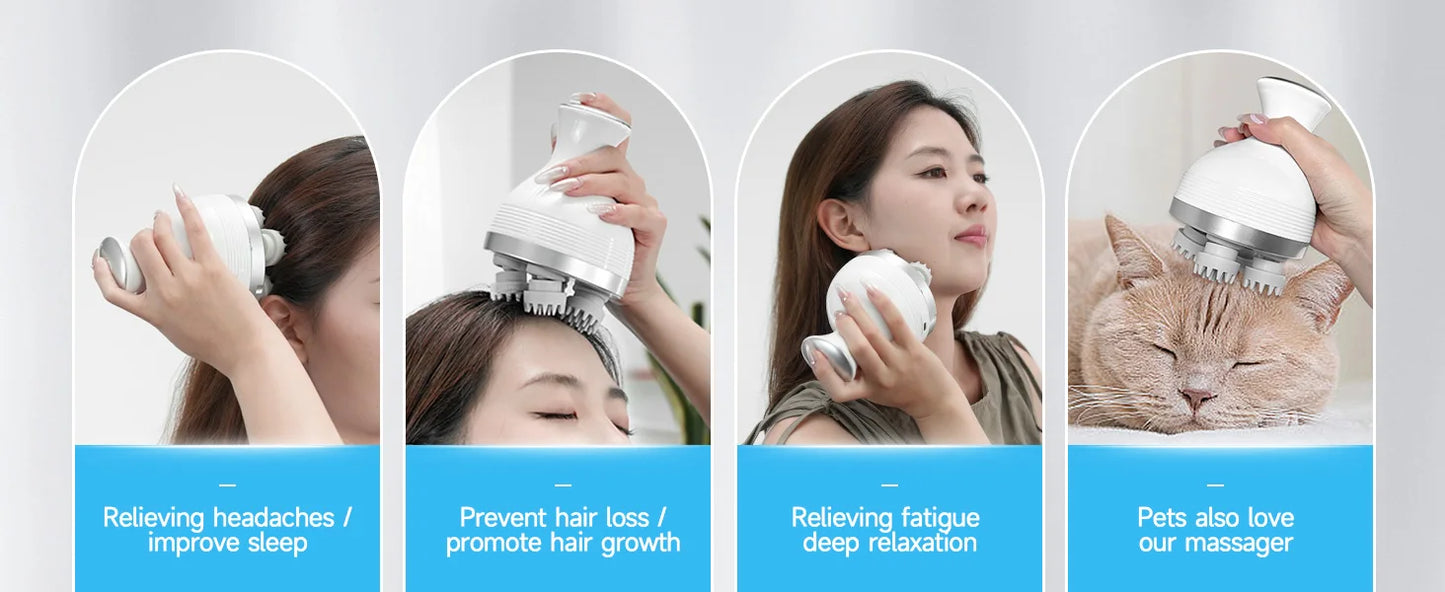 Electric Smart Head Massager Body Massage Neck Deep Tissue Kneading TYPE-C Wireless Waterproof Mini Scalp Massager  Stress Relax