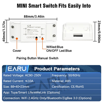 Tuya eWeLink WiFi ZigBee 10A DIY Mini WiFi Smart Light Switch Breaker Module Voice Wireless Remote Control for Alexa Google Home