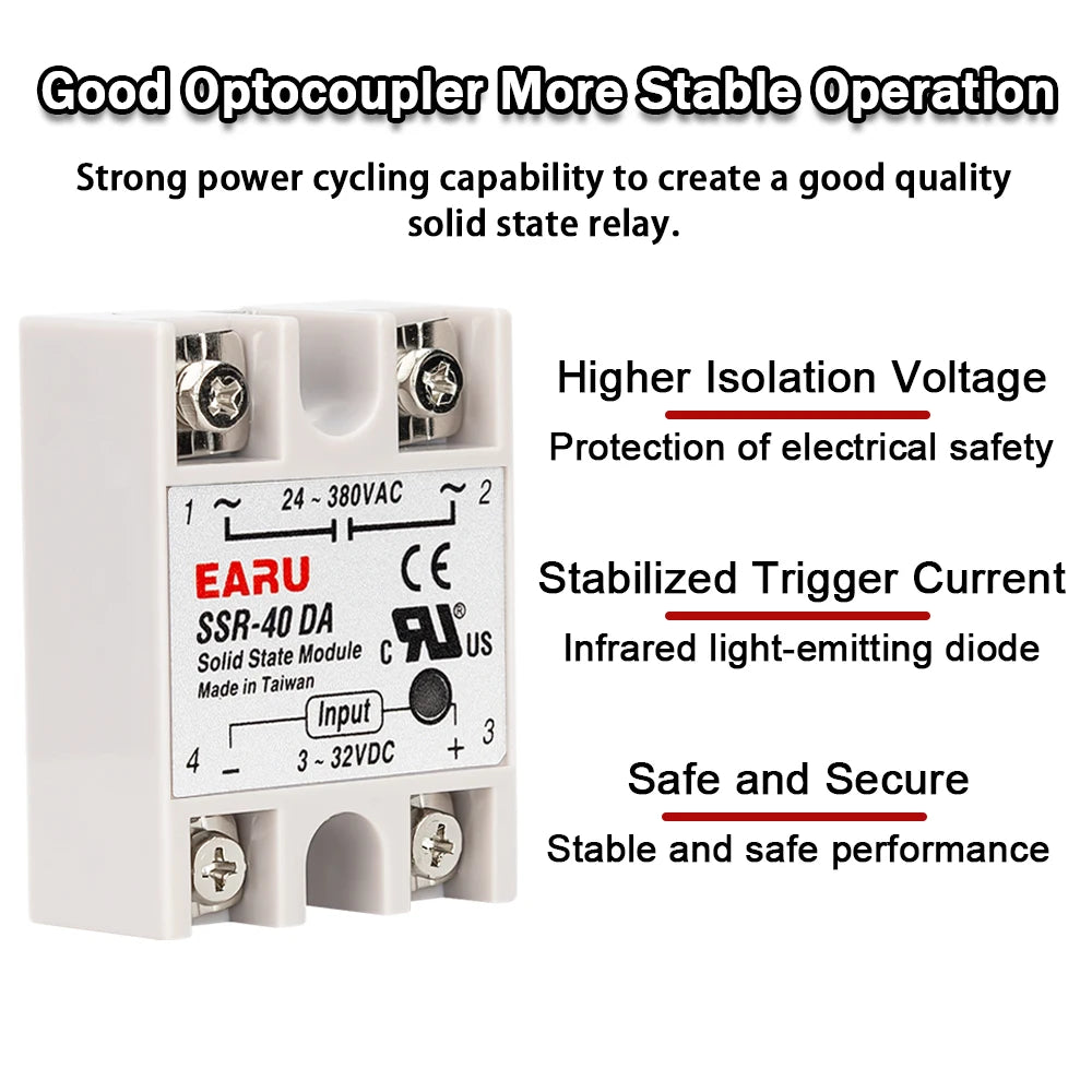 Solid State Relay Single Phase SSR-25DA SSR-40DA SSR-40AA SSR-40DD SSR 10/25/40/60/80/100A DD DA AA for PID Temperature Control