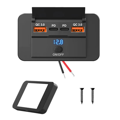 Dual PD USB C Adapters Outlet Car Charging Port Socket Wall Mount Accessories for Boat Marine Campers RV Truck Golf Cart 12/24V