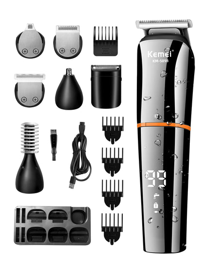 Kemei Waterproof 11-in-1 Men's Grooming Kit Electric Beard Trimmer Shaver Hair Clipper Rechargeable Nose Hair Trimmer KM-5898