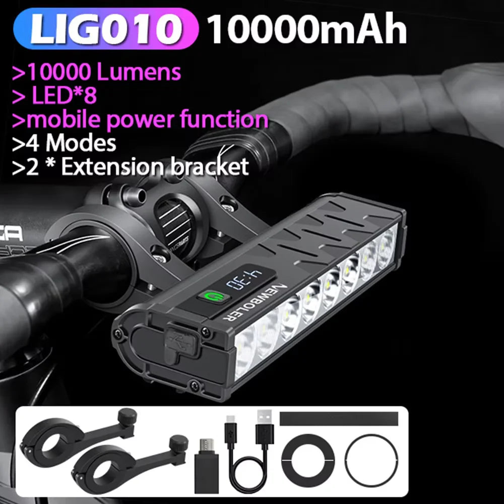 NEWBOLER Bicycle Light Front 10000Lumen Bike Light 10000mAh Waterproof Flashlight USB Charging MTB Road Cycling Lamp Accessories