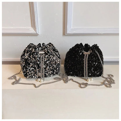 Crossbody Bags Sequin Women's New Korean Bucket Bag Bright Eyes Style Fashion Crossbody Dinner Single Shoulder Bags