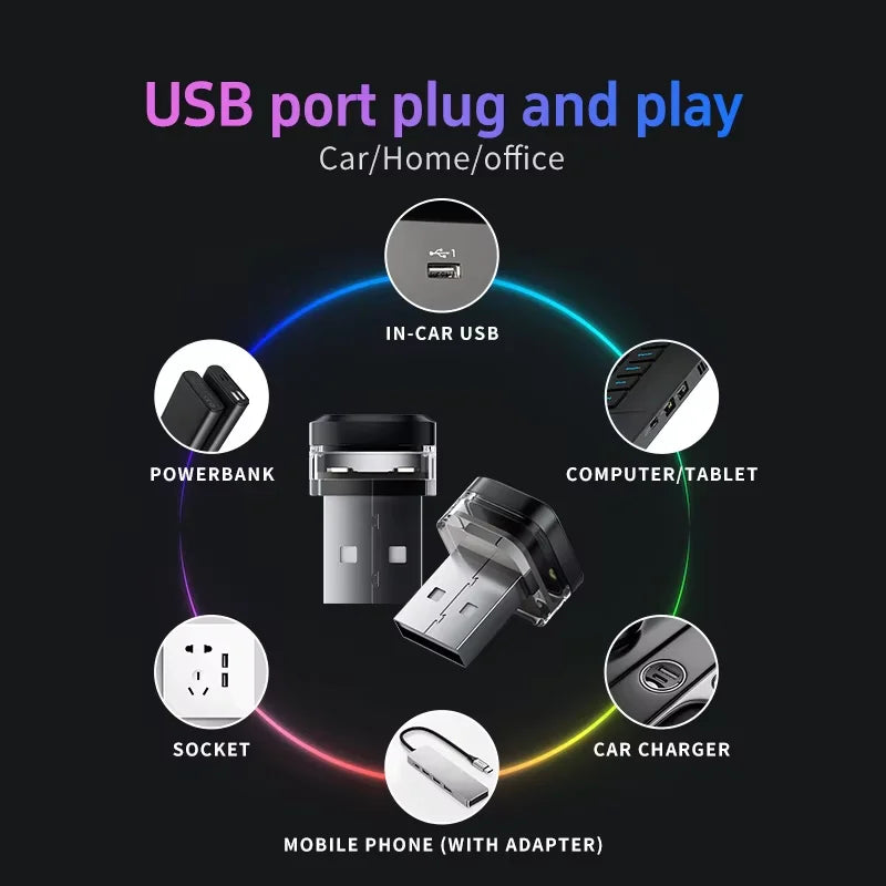 1x Car USB LED Light Mood Lamp Plug Play Universal LED Interior Atmosphere Light Auto Reading Lamp Decorations Decorative Strip