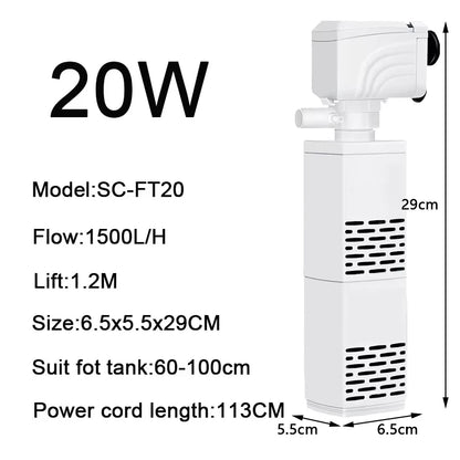 3 in 1 Aquarium Filter Pump Silent Fish Tank Submersible Air Oxygen Aerator Aquarium Air Pump Water Changer Pump Wave Maker 220v