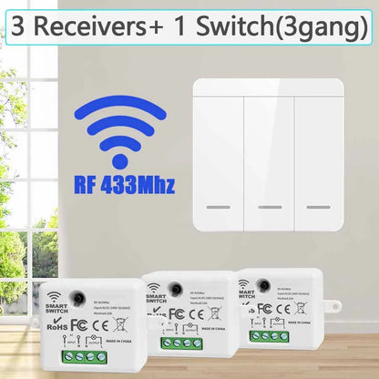 Wireless Light Wall Switch Relay Receiver RF 433Mhz 1/2/3Gang Panel Switch Remote Control Interruptor for LED Lamp 10A 110V 220V