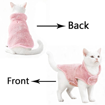 Cute Pet Jacket Coat Adjustable Soft High Neck Kitten Apparel Reversible Warm Fleece Autumn Winter Costume For Small Cats Sphynx