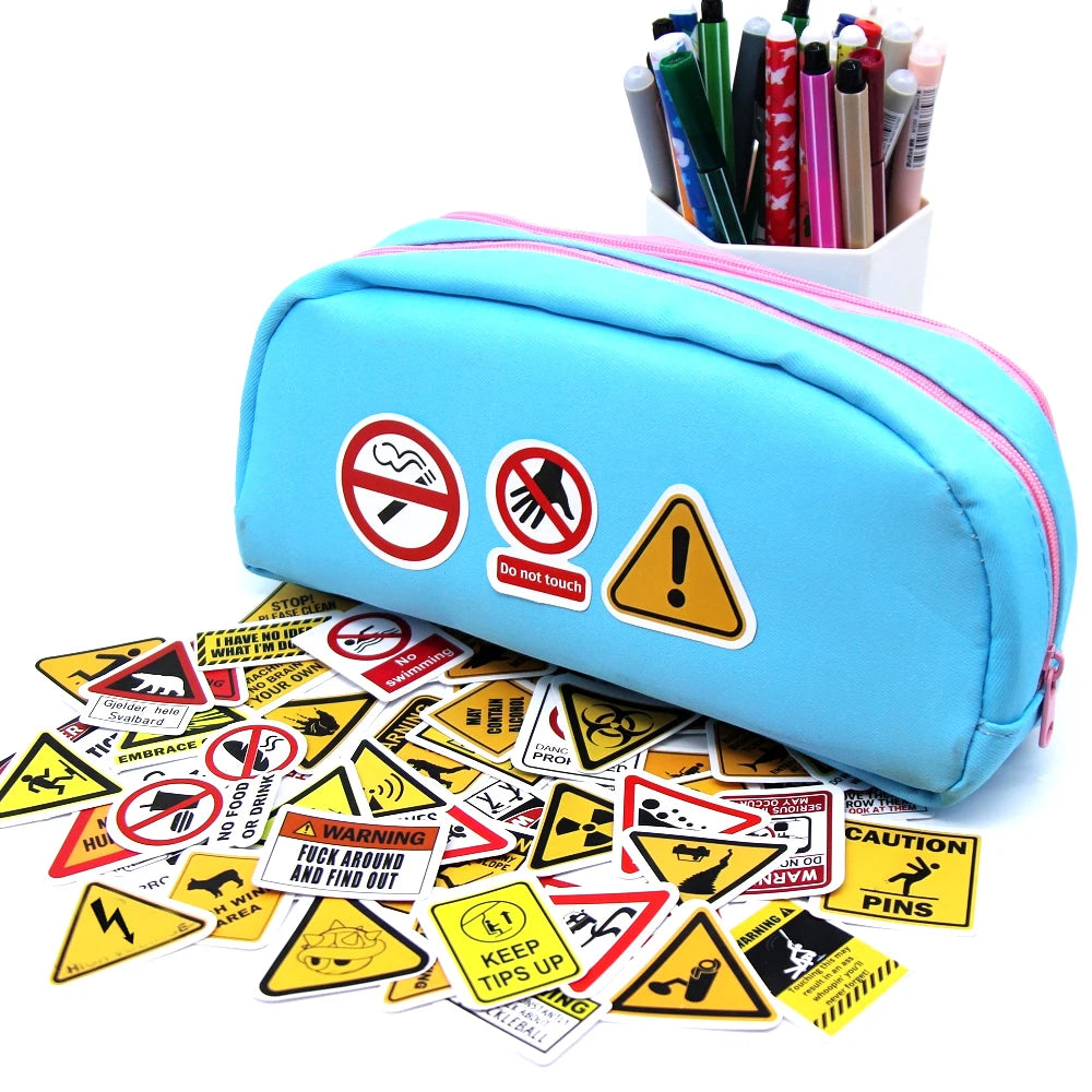 10/50/100PCS Warning Pattern Sign Stickers Pack DIY Skateboard Motorcycle Suitcase Stationery Decals Decor Phone Laptop Toys
