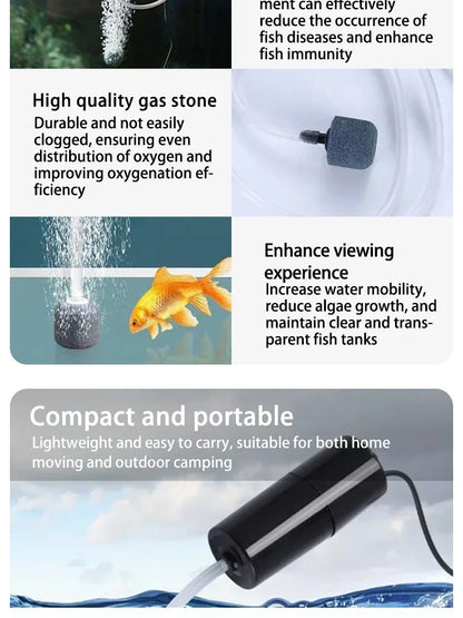 Mini Oxygen Pump USB Portable Fish Tank Fish Farming Aquarium Supplies Small Oxygen Pump Ultra Quiet Fishing Aerator