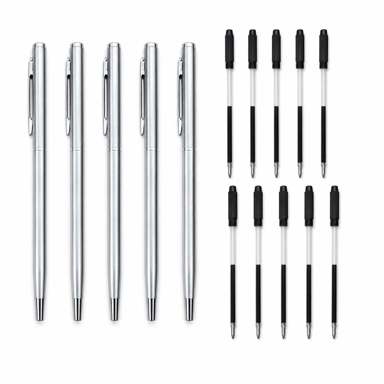 5/10/20Pcs Stainless Steel Ballpoint Pens, Silver Metal Medium Nib Smooth Twist Writing Pens for Office School