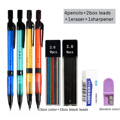 Mechanical Pencil Set 2.0mm with 2B Black/Colors Lead Refill for Writing Sketching Art Drawing Painting School Automatic Pencils