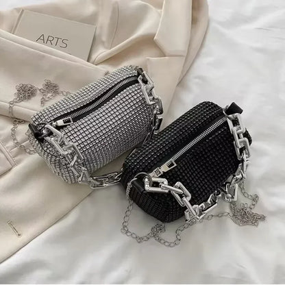 Allover Rhinestone Bucket Bag, Glitter Chain Prom Purse, Women's Mini Crossbody Bag