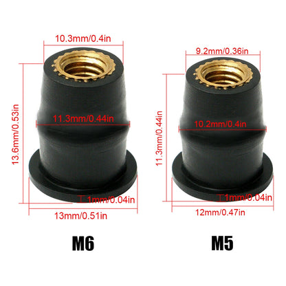 30/10PCS M5 M6 Motorcycle Windscreen Windshield Bolts Screws Metric Rubber Well Nut Fastener For Honda Suzuki Yamaha Kawasaki