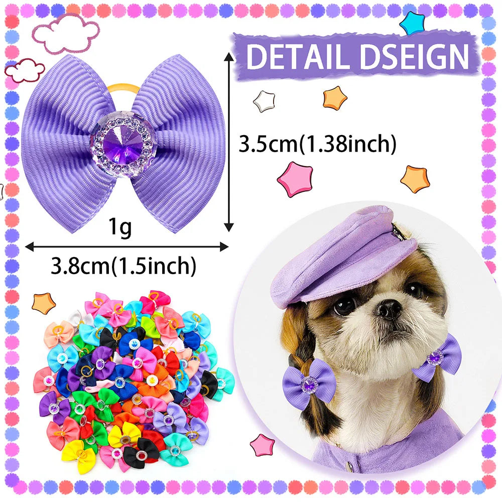 10/20/50PCS Dog Bow Puppy Grooming Accessories Decoration Cats Dogs Hair Bow Wholesale Multicolour Bow Rubber Band Pet Supplies
