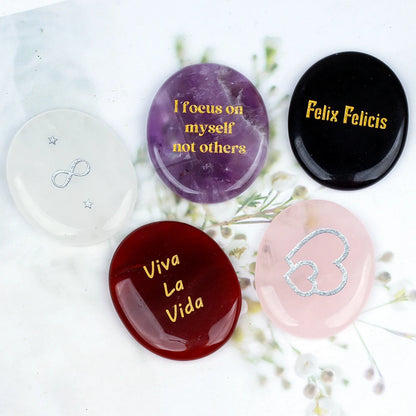 Crystal Worry Stone Double Plane Shaped Piece Inspirational Palm Stone, Engraved With Words To Relieve Worries Jade Energy Stone