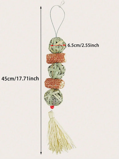 1PC-Pet rabbit grass woven ball hanging string rabbit grinding toy
