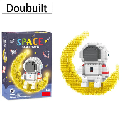 Knew built Luminous Astronaut Moon Micro brick Building Blocks Set Educational Toys LED Light Technology Bricks for Adults