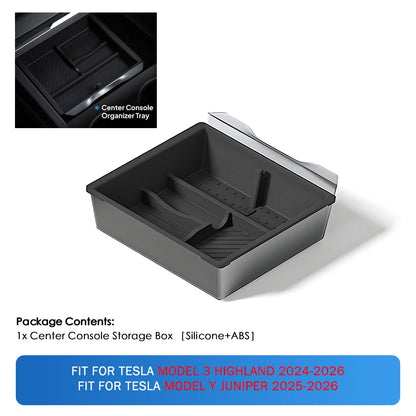 Heenvn For Tesla Model Y Juniper & Model 3 Highland 2025-2026 ABS Center Console Organizer Tray Armrest Storage Box Accessories