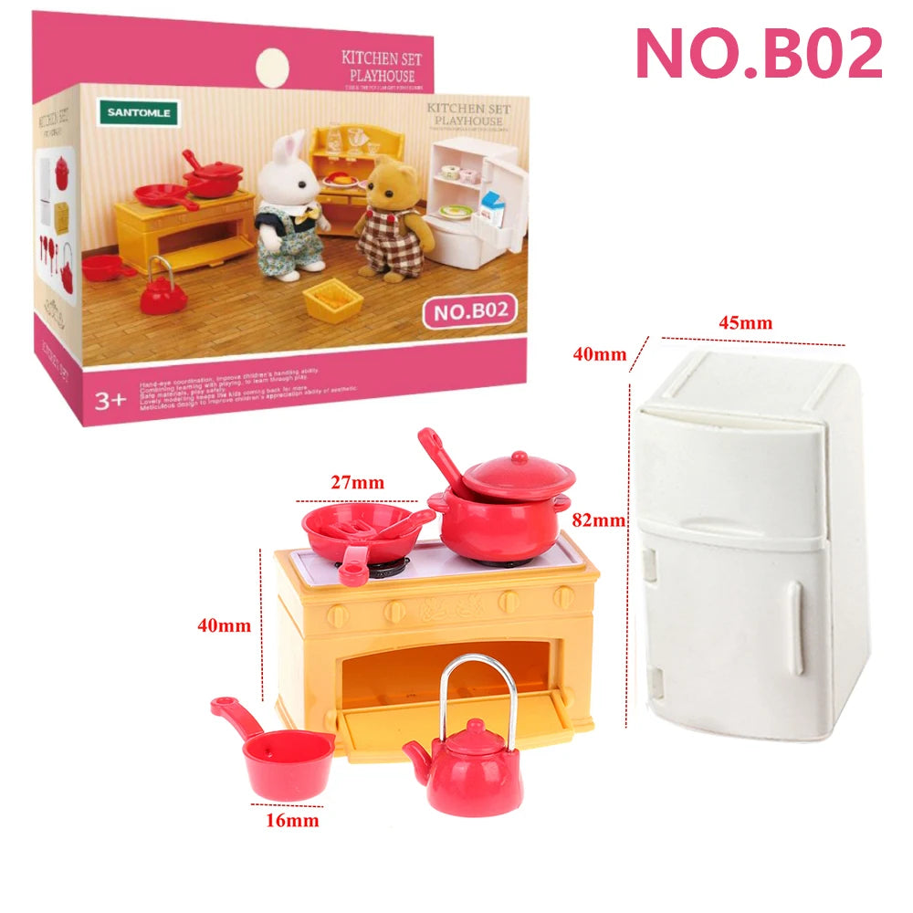 Miniature Furniture 1:12 Dollhouse Kitchen Livingroom Bedroom Set DIY Scene Doll Play Decoration Girl Toy House Gift