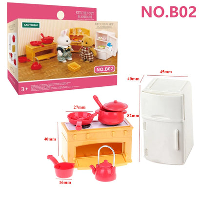 Miniature Furniture 1:12 Dollhouse Kitchen Livingroom Bedroom Set DIY Scene Doll Play Decoration Girl Toy House Gift