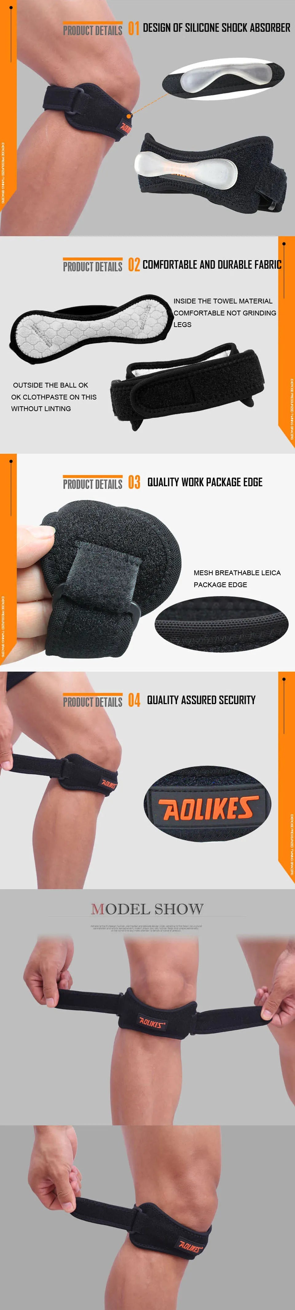 AOLIKES 1PCS Knee Braces for Knee Pain,Patella Knee Support Strap,Adjustable Patellar Tendon Stabilizer Band for Basketball